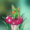 green fairy dragon on mushroom